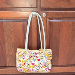 Brighton White Leather And Colorful Heart Fabruc Shoulder Bag
